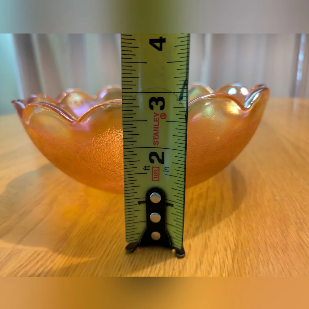 Antique Carnival Glass Bowl Candy Dish Peach Lustre 7.5